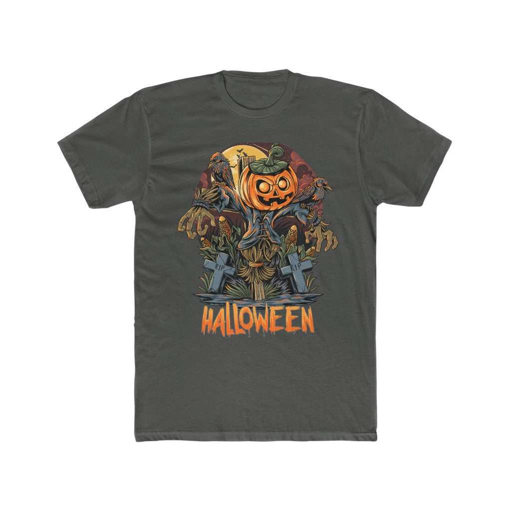 Halloween scarecrow & pumpkins Cotton Crew Tee - Phu Design | Website | Graphic Design