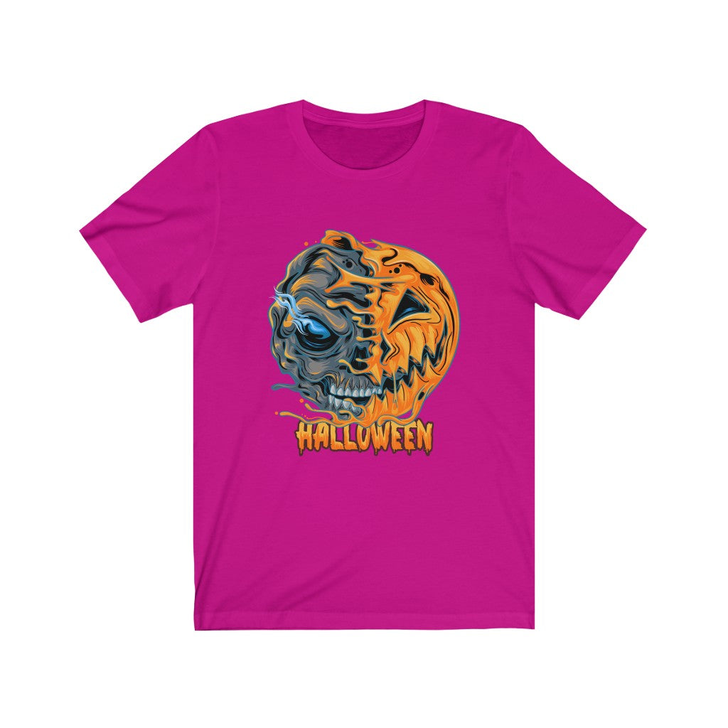 halloween pumpkin half skull looks spooky cool Unisex Jersey Short Sleeve Tee - Phu Design | Website | Graphic Design