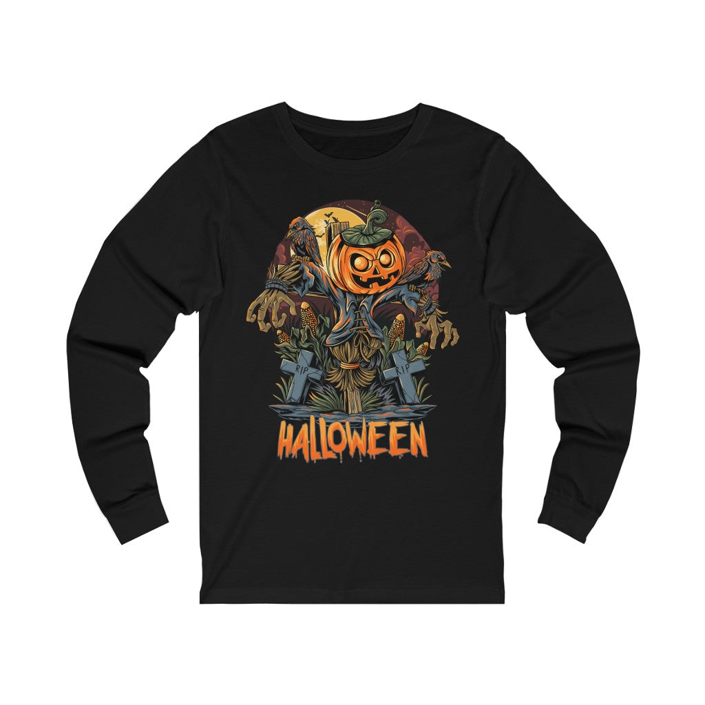 Halloween scarecrow & pumpkins Unisex Jersey Long Sleeve Tee - Phu Design | Website | Graphic Design