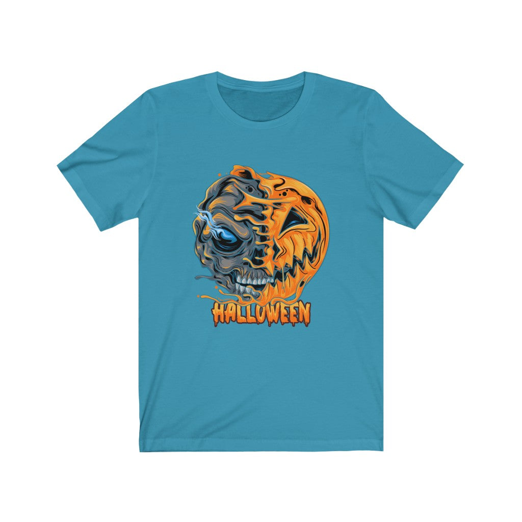 halloween pumpkin half skull looks spooky cool Unisex Jersey Short Sleeve Tee - Phu Design | Website | Graphic Design